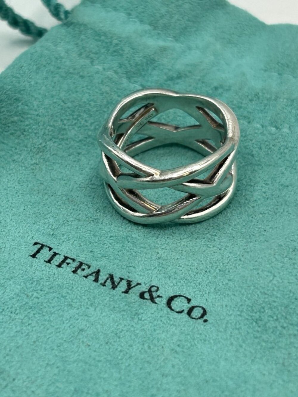 Tiffany and Co Sterling Silver Braided Criss Cross Band Ring Size 7 Celtic Knot - Picture 9 of 16
